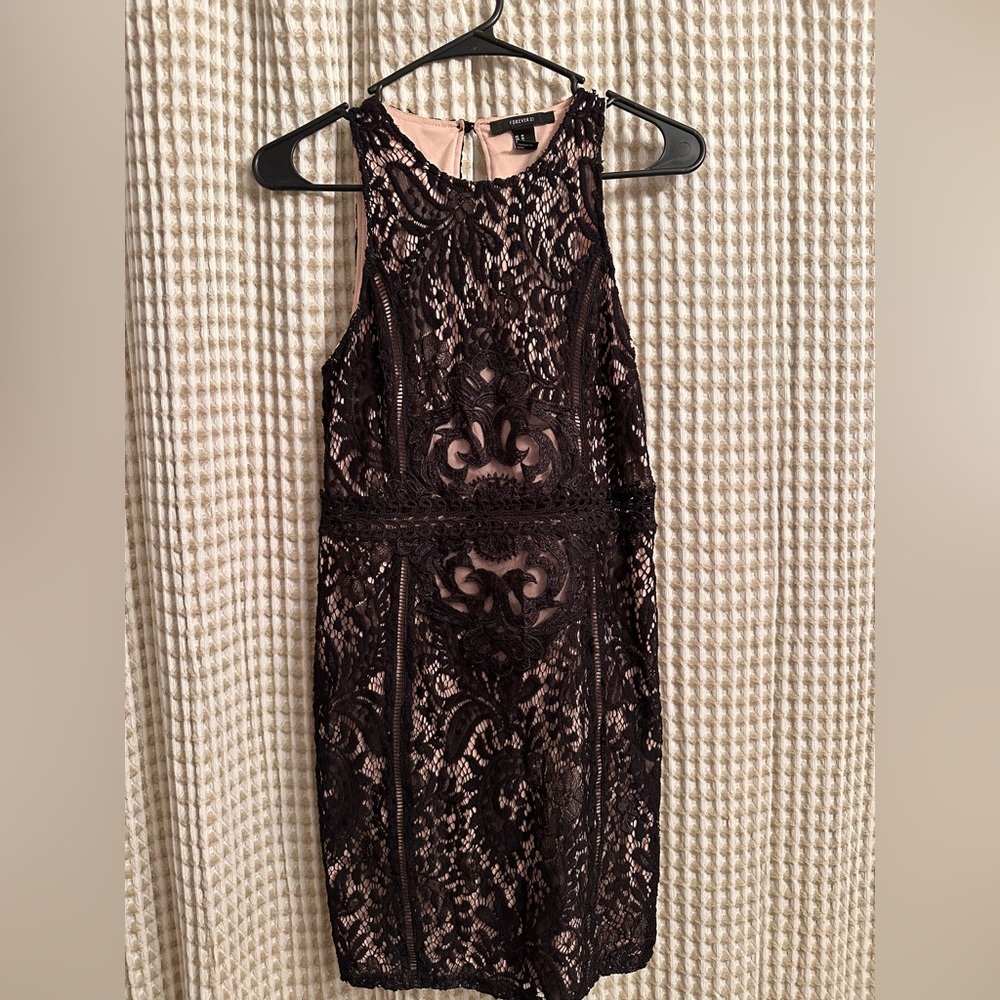 Forever 21 Black Lacrosse Halter Dress
